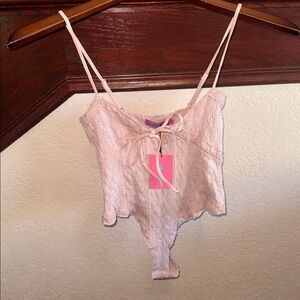 Edikted Women’s Size Small Pink Lace Bodysuit NWT Festival Lingerie Coquette